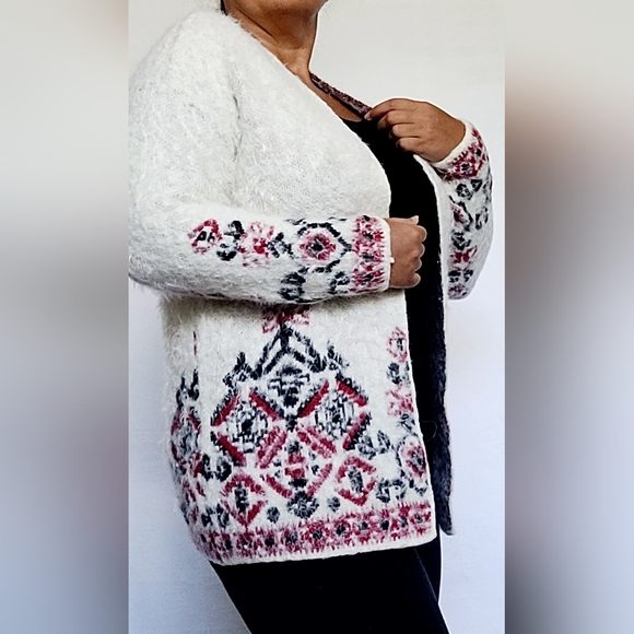 Knox Rose Women's Open Front Cardigan Nordic/Isle Pattern Fuzzy/Eyelach Medium - Picture 7 of 16